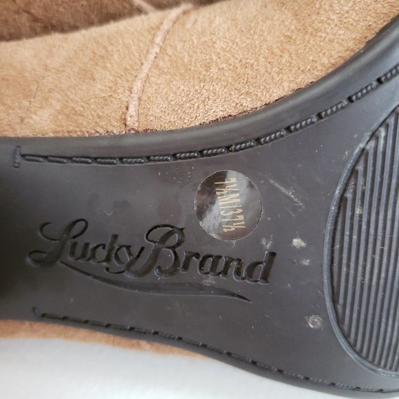LUCKY BRAND Tan Suede Unitas Heel Ankle Booties Sz 7.5 - Picture 8 of 15